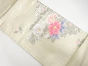錦プラチナ箔　花模様織り出し　名古屋帯
